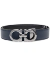 Ferragamo Reversible Belt With Brushed Finish Gancini In Black