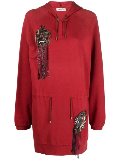 Pre-owned Kansai Yamamoto 1990s Beaded Hoodie Dress In Red