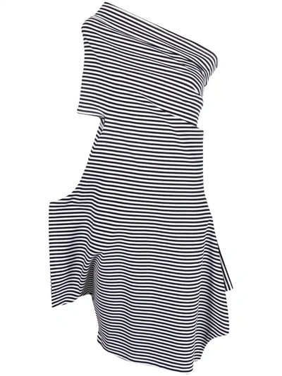 Pre-owned Junya Watanabe 2010s Asymmetric Stripe-print Dress In Black
