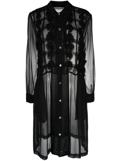 Pre-owned Comme Des Garçons 1990s Floral-motif Sheer Shirtdress In Black