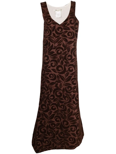 Pre-owned Comme Des Garçons 1996 Foliage-print Velvet Dress In Brown
