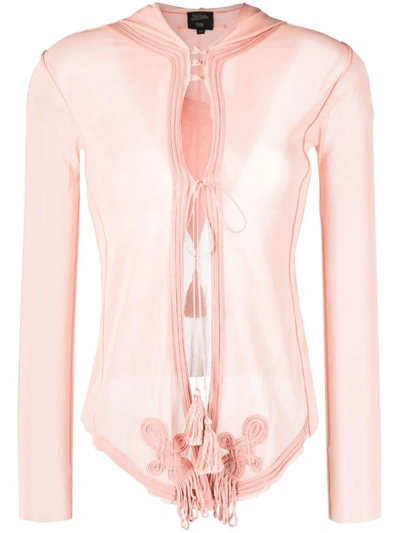 Pre-owned Jean Paul Gaultier 2000s Embroidered Sheer Blouse In Pink