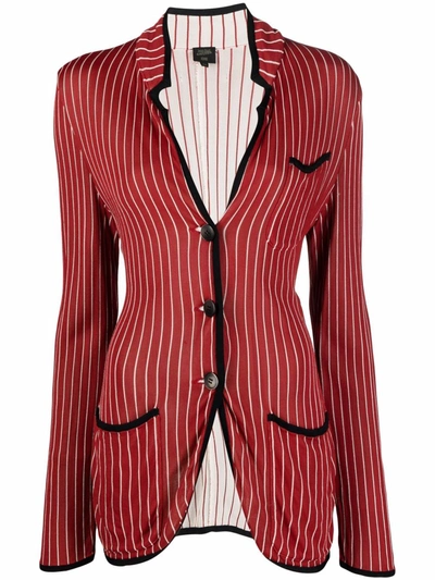 Pre-owned Jean Paul Gaultier 1991 Single-breasted Pinstripe Blazer In Red