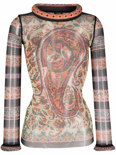Pre-owned Jean Paul Gaultier 1990s Paisley-print Collared Top In Red