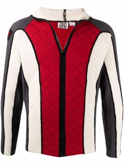 Pre-owned Jean Paul Gaultier 2000s Colour-block Knitted Zip-up Jacket In Red