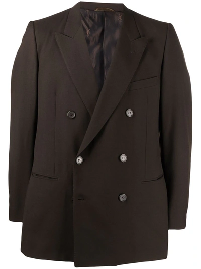 Pre-owned Saint Laurent 1970s Peak Lapels Double-breasted Blazer In Brown