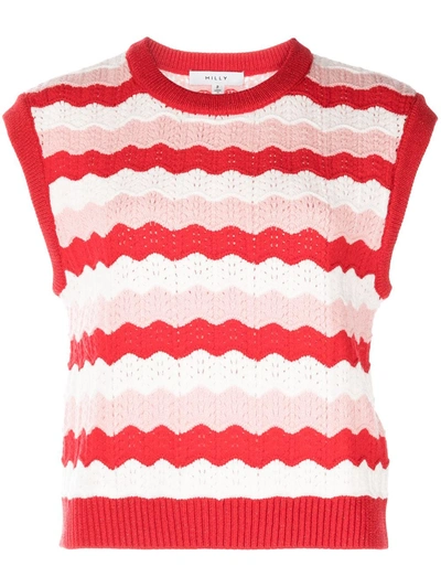 Milly Seashell Scalloped-knit Jumper Vest In Tomato/ecru/blush