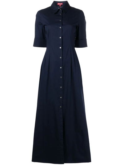 Staud Joan Cotton Long Dress In Marine Blue
