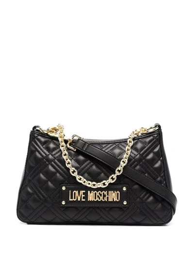 Love Moschino Logo-plaque Quilted Tote Bag In Black