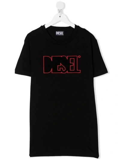 Diesel Teen Embroidered-logo T-shirt In Black