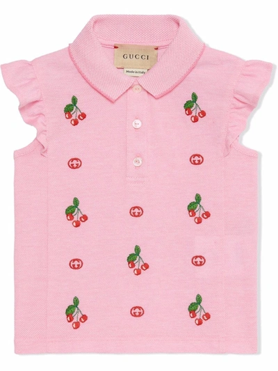 Gucci Babies' Pink Cherry-embroidered Cotton Polo Shirt 9-36 Months 12-18 Months