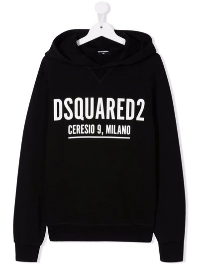 Dsquared2 Teen Logo-print Cotton Hoodie In Black