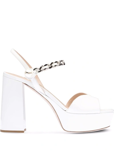 Miu Miu Patent Leather Platform Sandals In Bianco