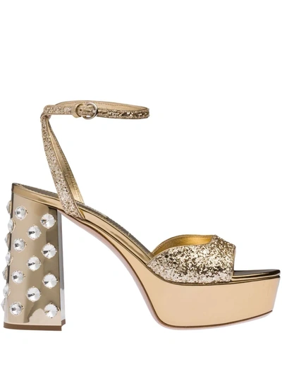 Miu Miu Crystal-embellished Platform Sandals In Gold