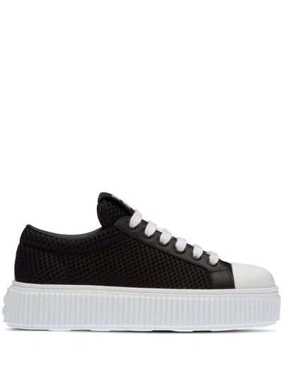 Miu Miu Mesh Flatform Sneakers In Black