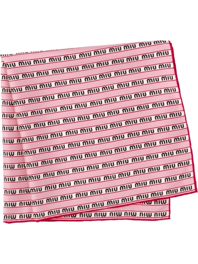 Miu Miu Logo Stripe Twill Scarf In Alabaster Pink