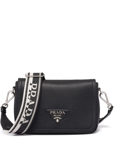Prada Small Logo Soft Leather Shoulder Bag In F0002 Nero
