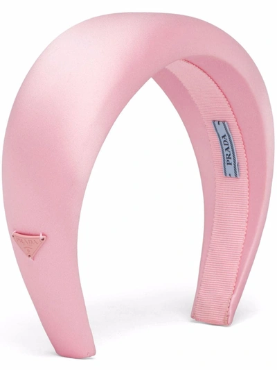Prada Logo-plaque Padded Headband In Pink