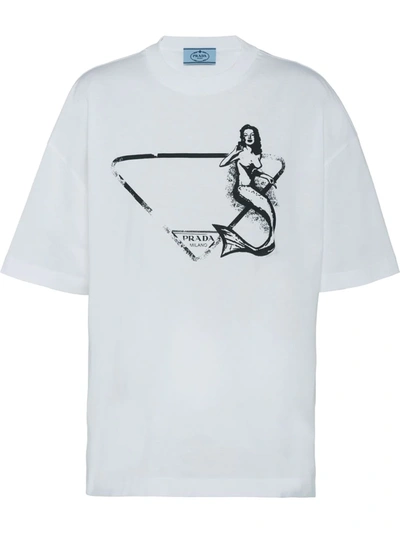 Prada Mermaid And Logo Print Oversize T-shirt In White