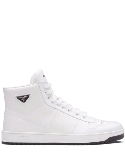 Prada New Avenue Triangle High-top Sneakers In White