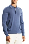 Theory Men's Regal Wool Long-sleeve Polo Shirt In Bering