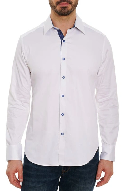 Robert Graham Righteous Cotton Stretch Contrast Trimmed Classic Fit Button Down Shirt In White