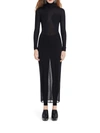 Alaïa High Neck Long Dress In Transparent Voile In Black