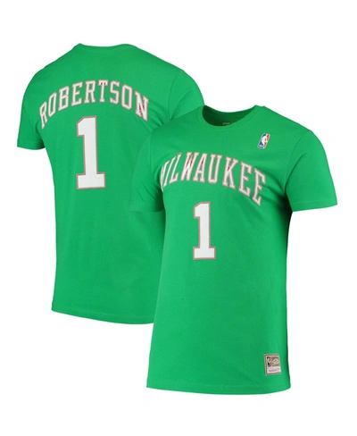 Mitchell & Ness Men's Oscar Robertson Green Milwaukee Bucks Hardwood Classics Stitch Name And Number T-shirt