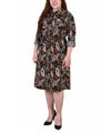 Ny Collection Plus Size 3/4 Roll Tab Sleeve Shirt Dress In Black Paisley