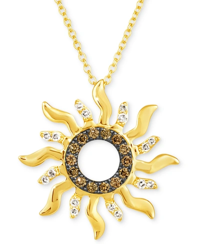 Le Vian Nude Diamond (1/10 Ct. T.w.) & Chocolate Diamond (1/6 Ct. T.w.) Sun Pendant Necklace In 14k Gold, 18 In Yellow Gold