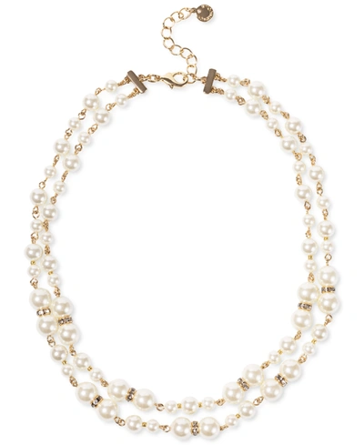 Charter Club Gold-tone Pave Rondelle Bead & Imitation Pearl Layered Strand Necklace, 17" + 2" Extender, Created F In White