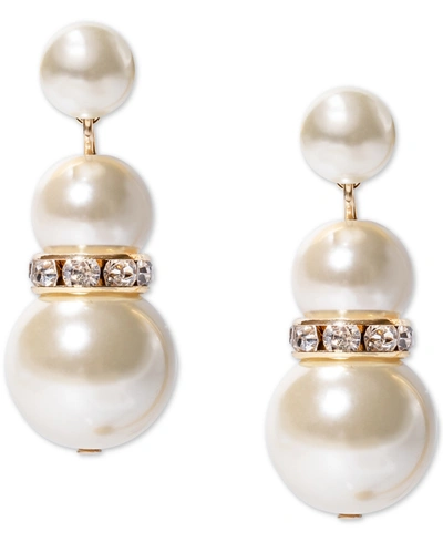 Charter Club Gold-tone Pave Rondelle Bead & Imitation Pearl Drop Earrings, Created For Macy's In White
