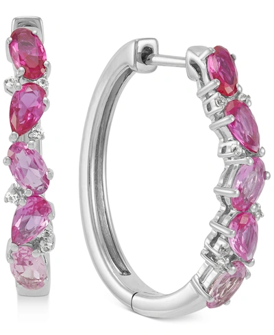 Macy's Lab-grown Ruby (1-1/3 Ct. T.w.) & Lab-grown Pink Sapphire (2 Ct. T.w.) Small Hoop Earrings In Sterli