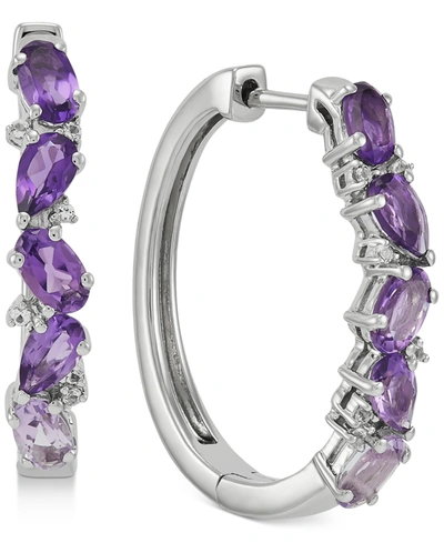 Macy's Amethyst (2 Ct. T.w.) & White Topaz (1/10 Ct. T.w.) Small Hoop Earrings In Sterling Silver, 1" In Purple