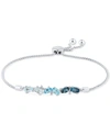 Macy's Blue Topaz (1-5/8 Ct. T.w.) & White Topaz (1/20 Ct. T.w.) Bolo Bracelet In Sterling Silver In Blue
