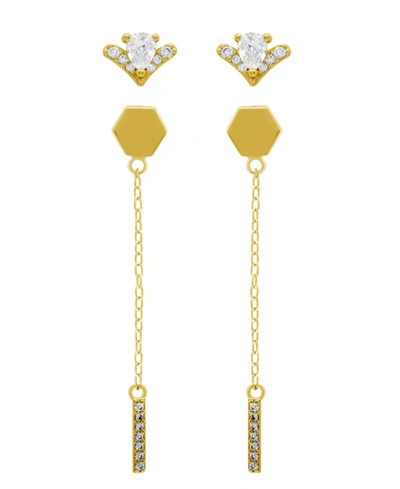 Essentials Gold Plated 2-piece V Bar Drop Post Earrings Set In Gold-plated