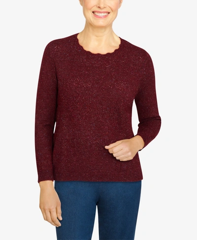 Alfred Dunner Petite Classics Crew Neck Sweater In Ruby Multi