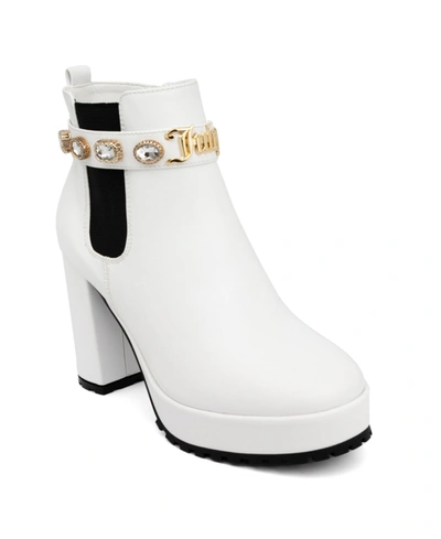 Juicy Couture Python Womens Faux Leather Embellished Chelsea Boots In White- W