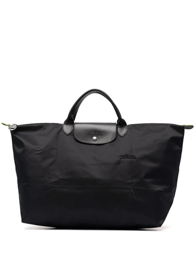 Longchamp Large Le Pliage Green Travel Bag In Black