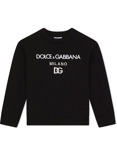 Dolce & Gabbana Kids' Logo-print Crewneck Sweatshirt In Nero