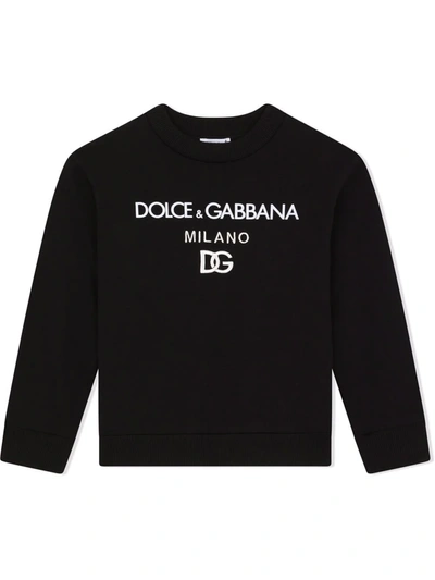 Dolce & Gabbana Kids' Logo Embroidered Crewneck Sweatshirt In Black