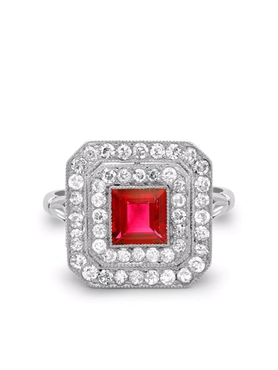 Pre-owned Pragnell Vintage  Platinum Art Deco Ruby And Diamond Ring In Silver