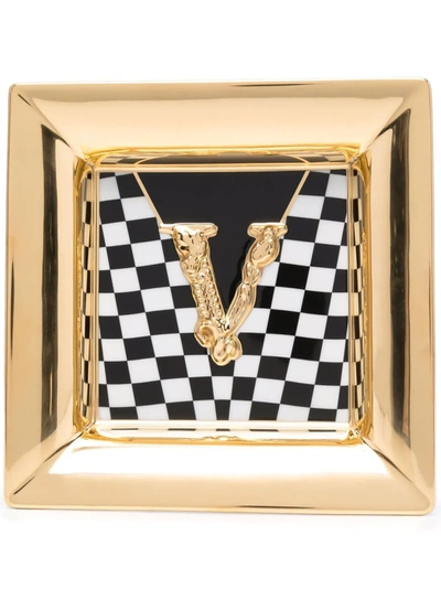 Versace Logo-print Ceramic Tray In Gold