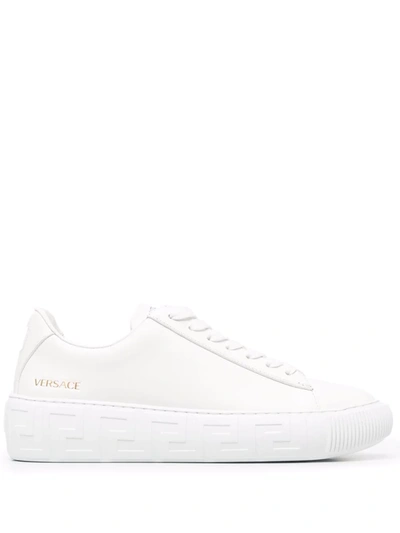 Versace Greca-embossed Leather Sneakers In Pink