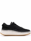 Chloé Nama Embroidered Suede And Recycled-mesh Sneakers In Black