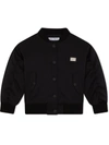 Dolce & Gabbana Satin Bomber Jacket With Logo Plate In Black