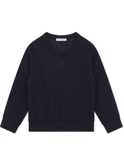 Dolce & Gabbana Kids' Embroidered Logo Cashmere Jumper In Blue