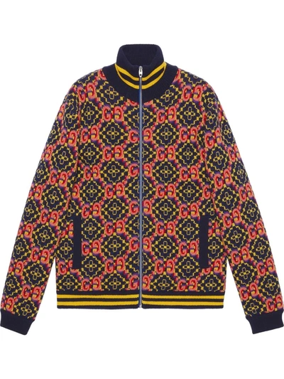 Gucci Gg Psychedelic-jacquard Knitted Wool Track Jacket In Blue