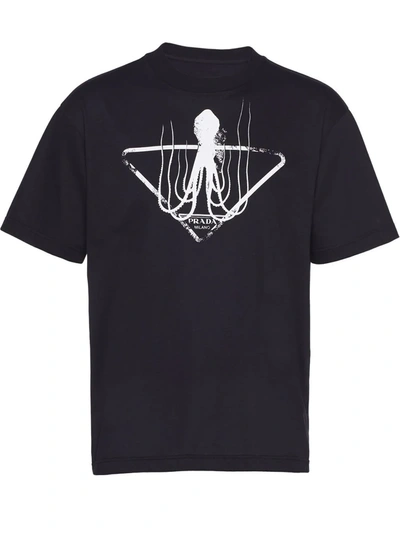 Prada Octopus Print T-shirt - Atterley In Black