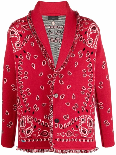 Alanui Rolling Stones Cardigan With Red Paisley Print In Multicolor Red